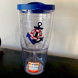Tervis Tumbler Anchor motiff 16oz with inner wine glass New with tags